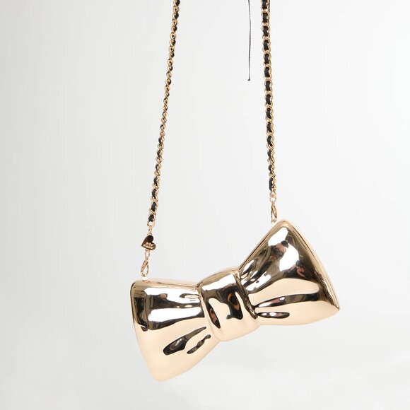 Betsey Johnson Kitsch Metal Bow Clutch Rose Gold Small Size NWT - Picture 7 of 16